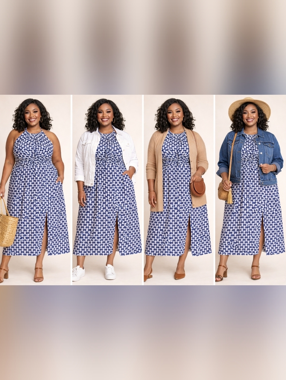 Ava & Viv Blue & White Halter Midi Dress | 3X | NWT | Linen Blend